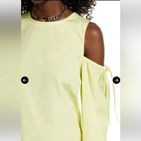 NEW Open Edit Cold Shoulder Cotton Poplin Shirt - Yellow Elfin - Picture 4 of 7